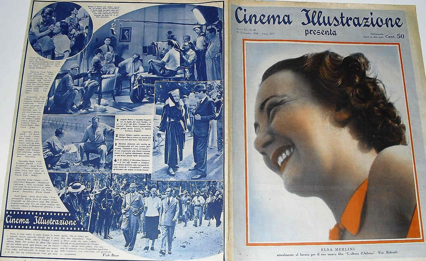 CINEMA ILLUSTRAZIONE magazine side cover Issue 40 30 September 1936