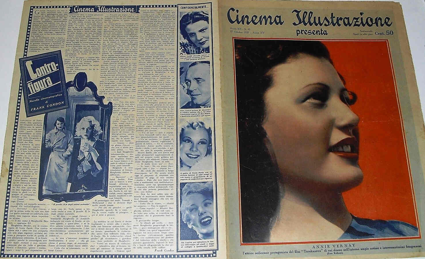 CINEMA ILLUSTRAZIONE magazine side cover Issue 43 27 October 1937