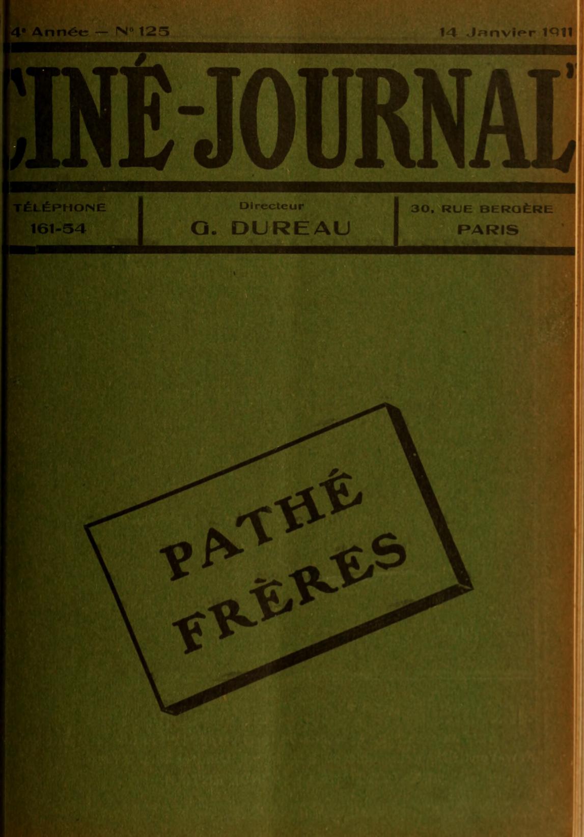 CINE-JOURNAL, LE JOURNAL DU FILM magazine side cover Issue 125 14 January 1911