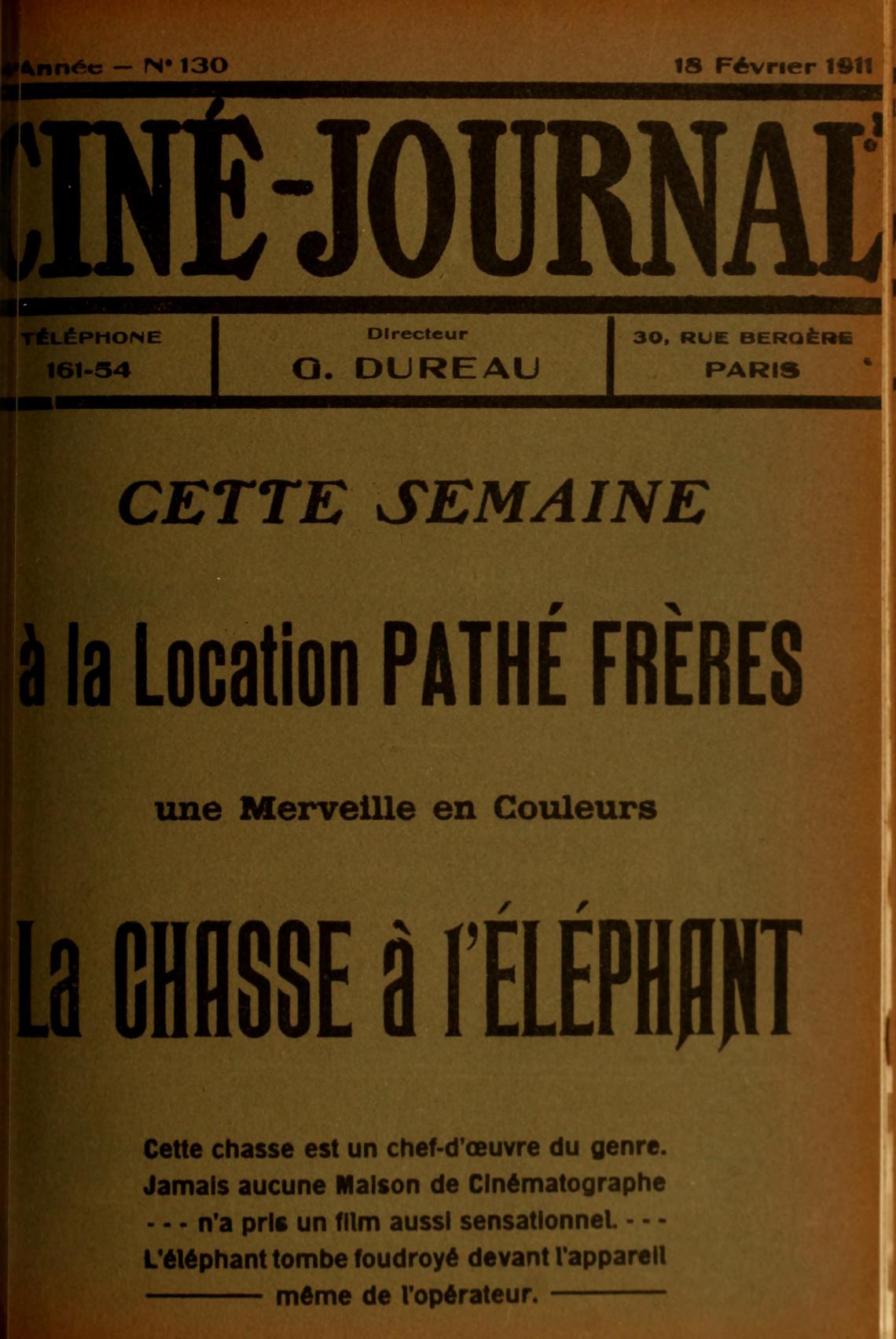 CINE-JOURNAL, LE JOURNAL DU FILM magazine side cover Issue 130 18 February 1911
