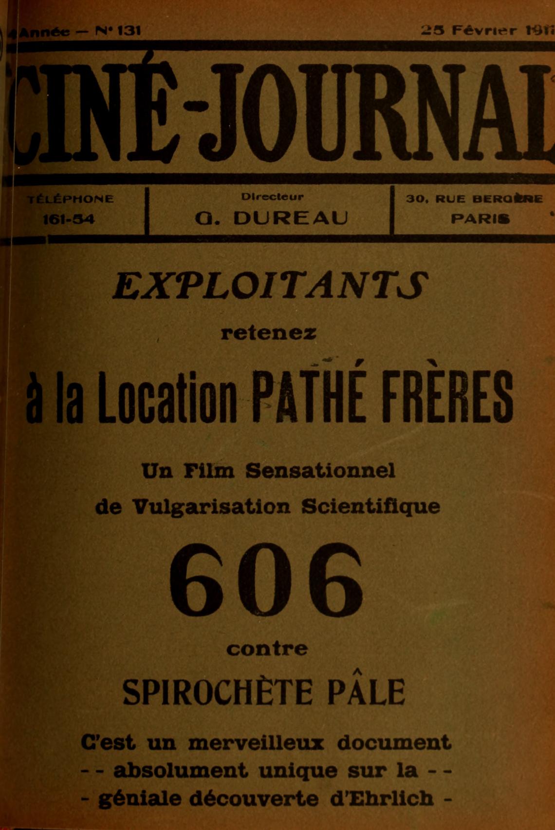 CINE-JOURNAL, LE JOURNAL DU FILM magazine side cover Issue 131 25 February 1911