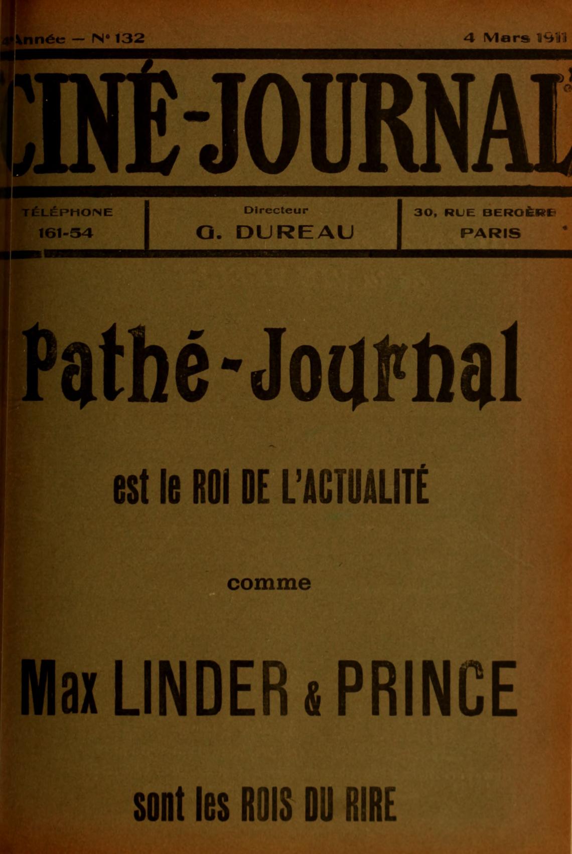 CINE-JOURNAL, LE JOURNAL DU FILM magazine side cover Issue 132 4 March 1911