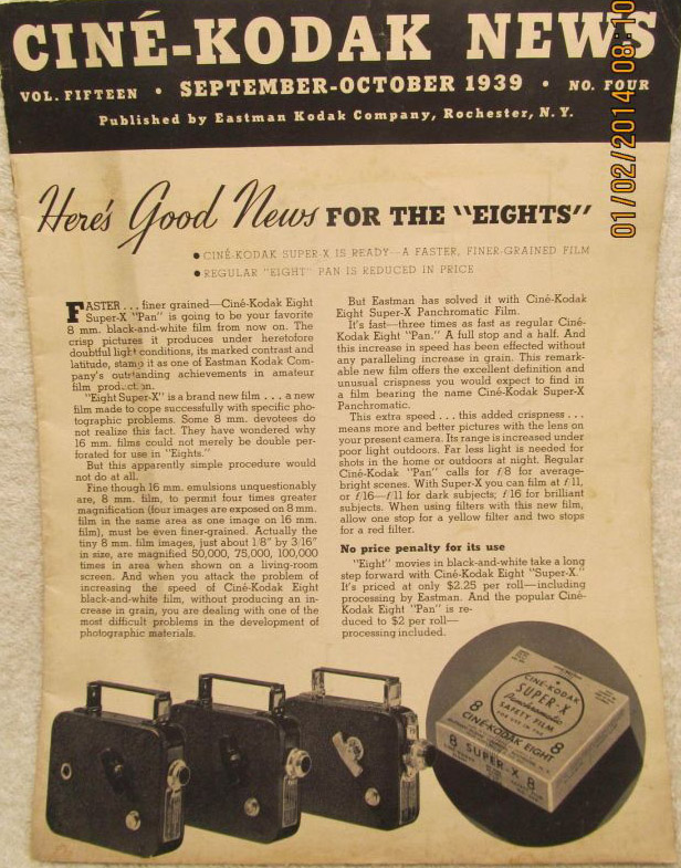 CINE-KODAK NEWS magazine side cover  September/October 1939