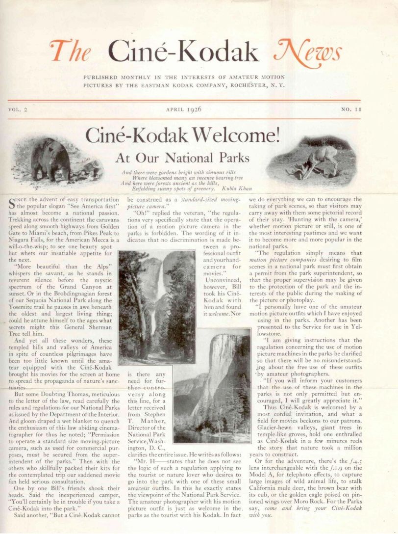 CINE-KODAK NEWS magazine side cover  April 1926