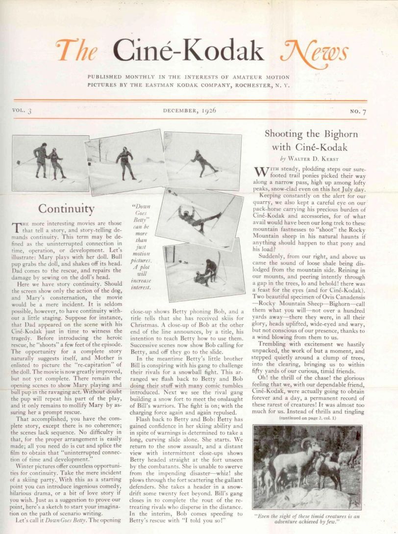 CINE-KODAK NEWS magazine side cover  December 1926