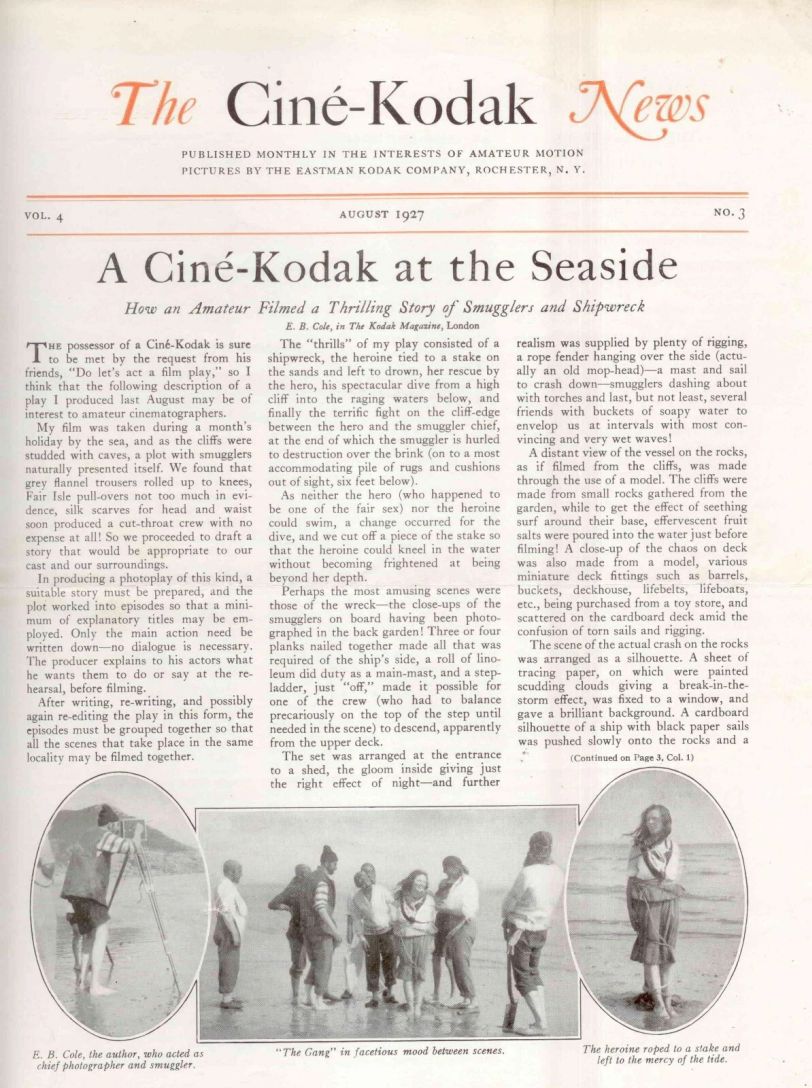 CINE-KODAK NEWS magazine side cover  August 1927