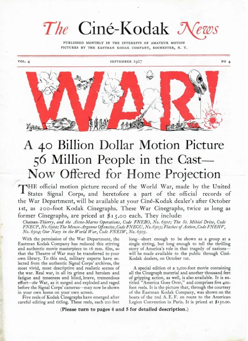 CINE-KODAK NEWS magazine side cover  September 1927