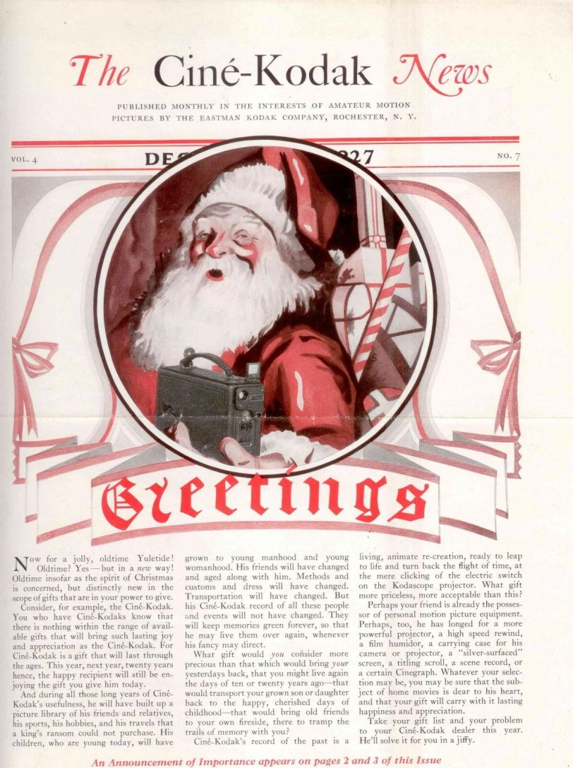 CINE-KODAK NEWS magazine side cover  December 1927