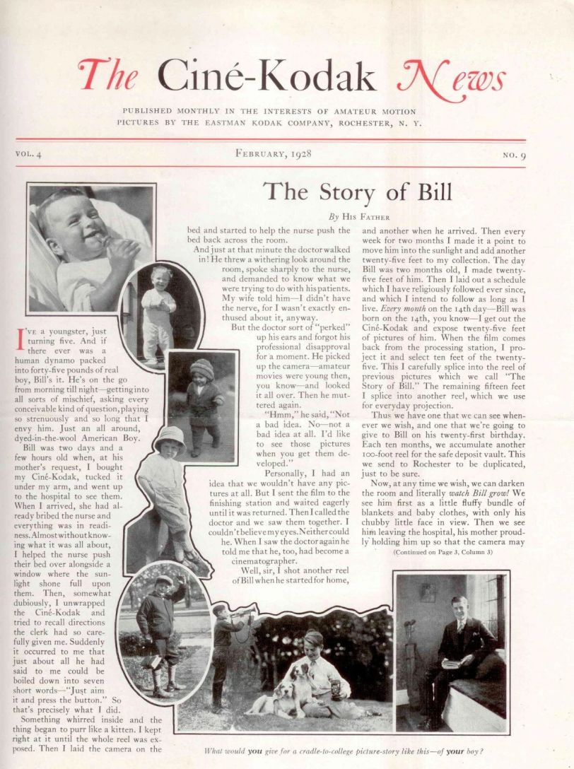 CINE-KODAK NEWS magazine side cover  February 1928