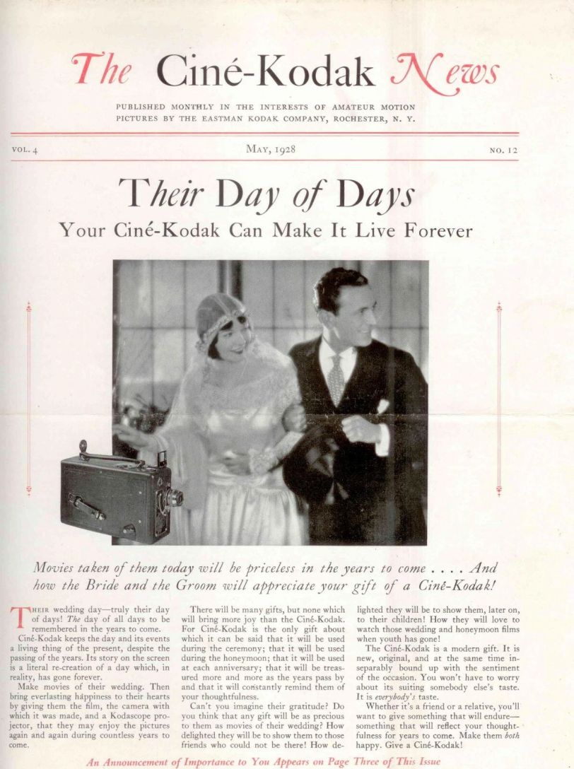 CINE-KODAK NEWS magazine side cover  May 1928