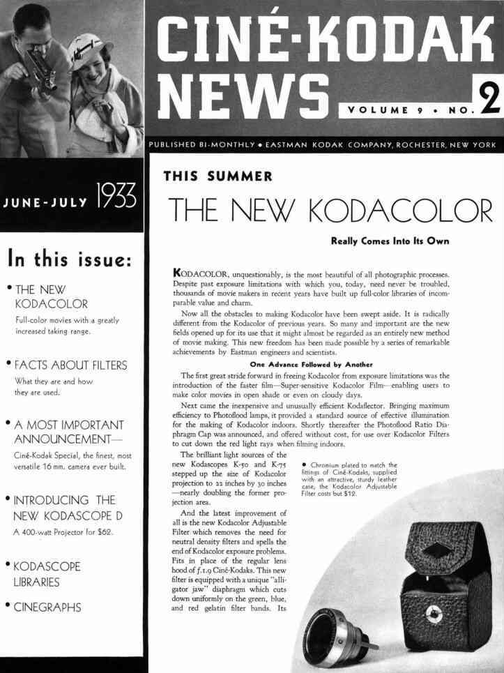 CINE-KODAK NEWS magazine side cover June/July 1933