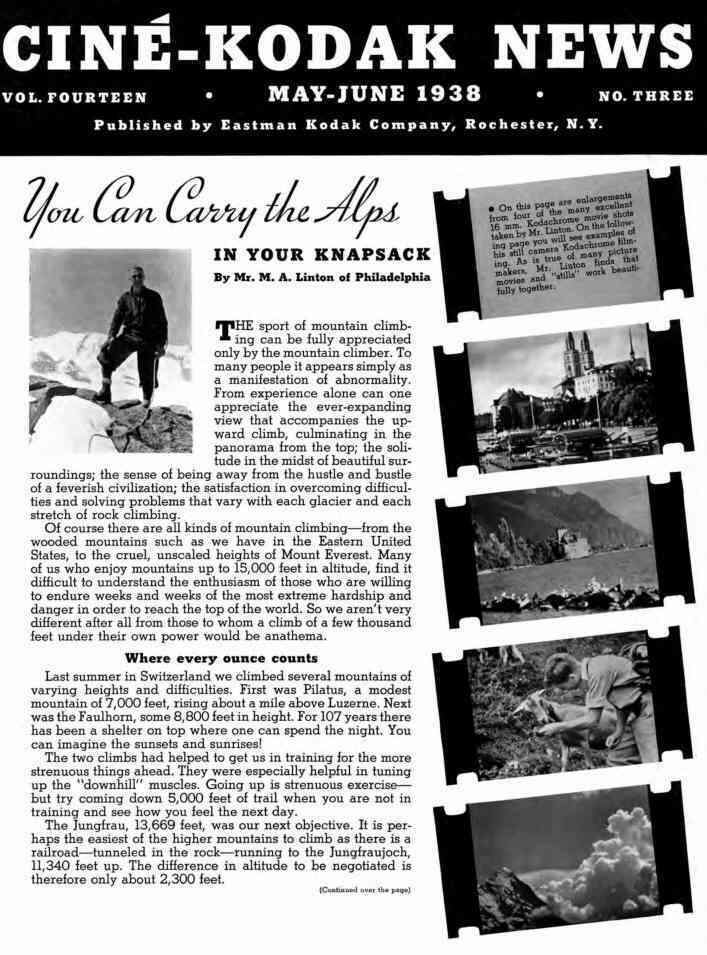 CINE-KODAK NEWS magazine side cover May/June 1938