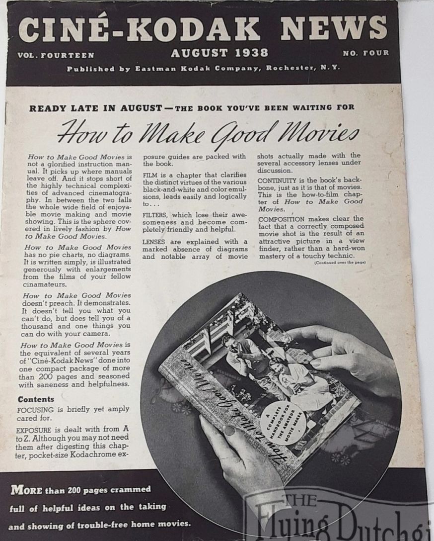 CINE-KODAK NEWS magazine side cover  August 1938