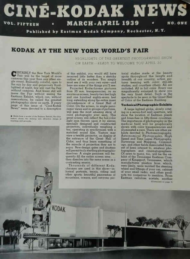CINE-KODAK NEWS magazine side cover  March/April 1939