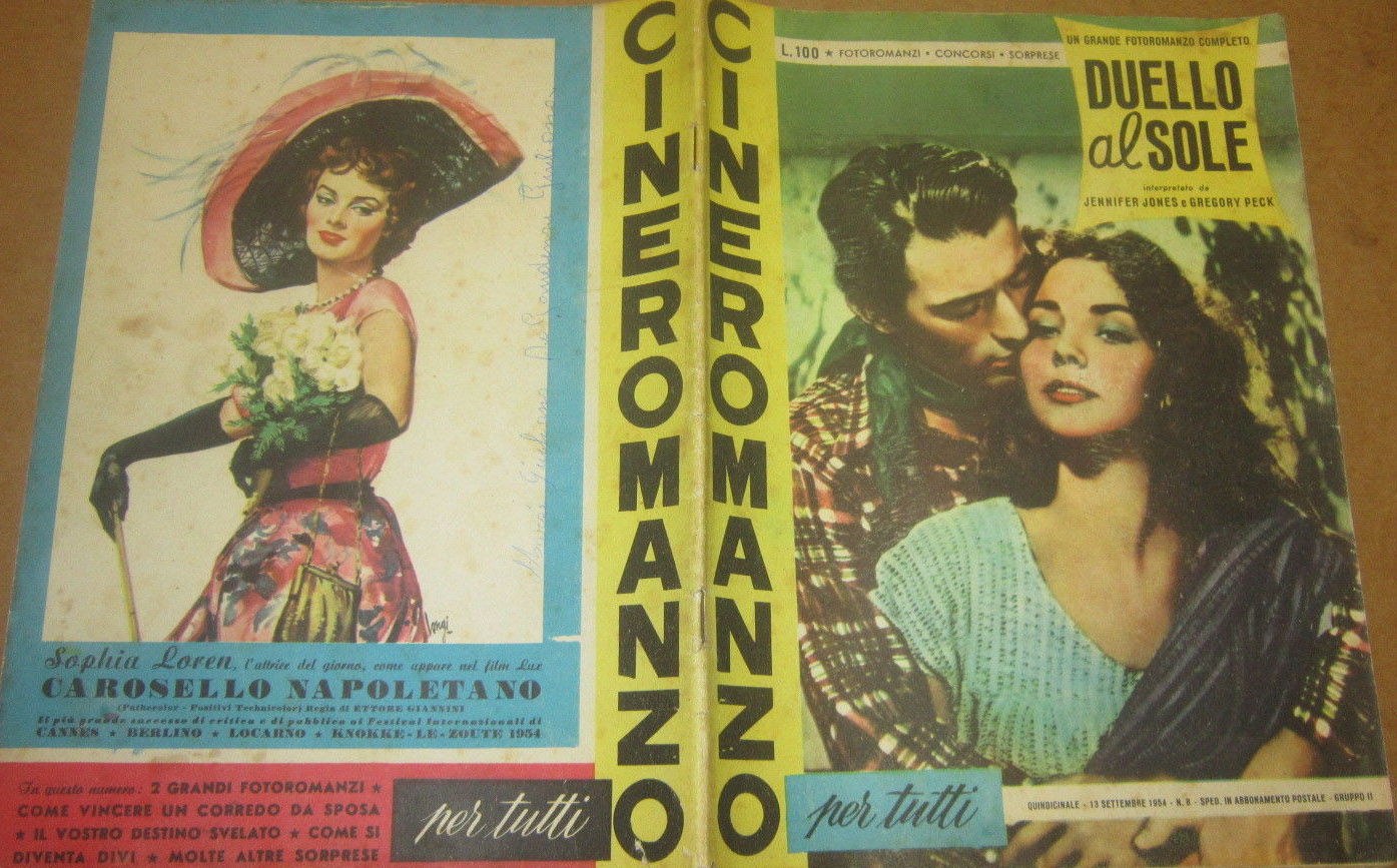 CINEROMANZO PER TUTTI magazine side cover Issue 8 13 September 1954