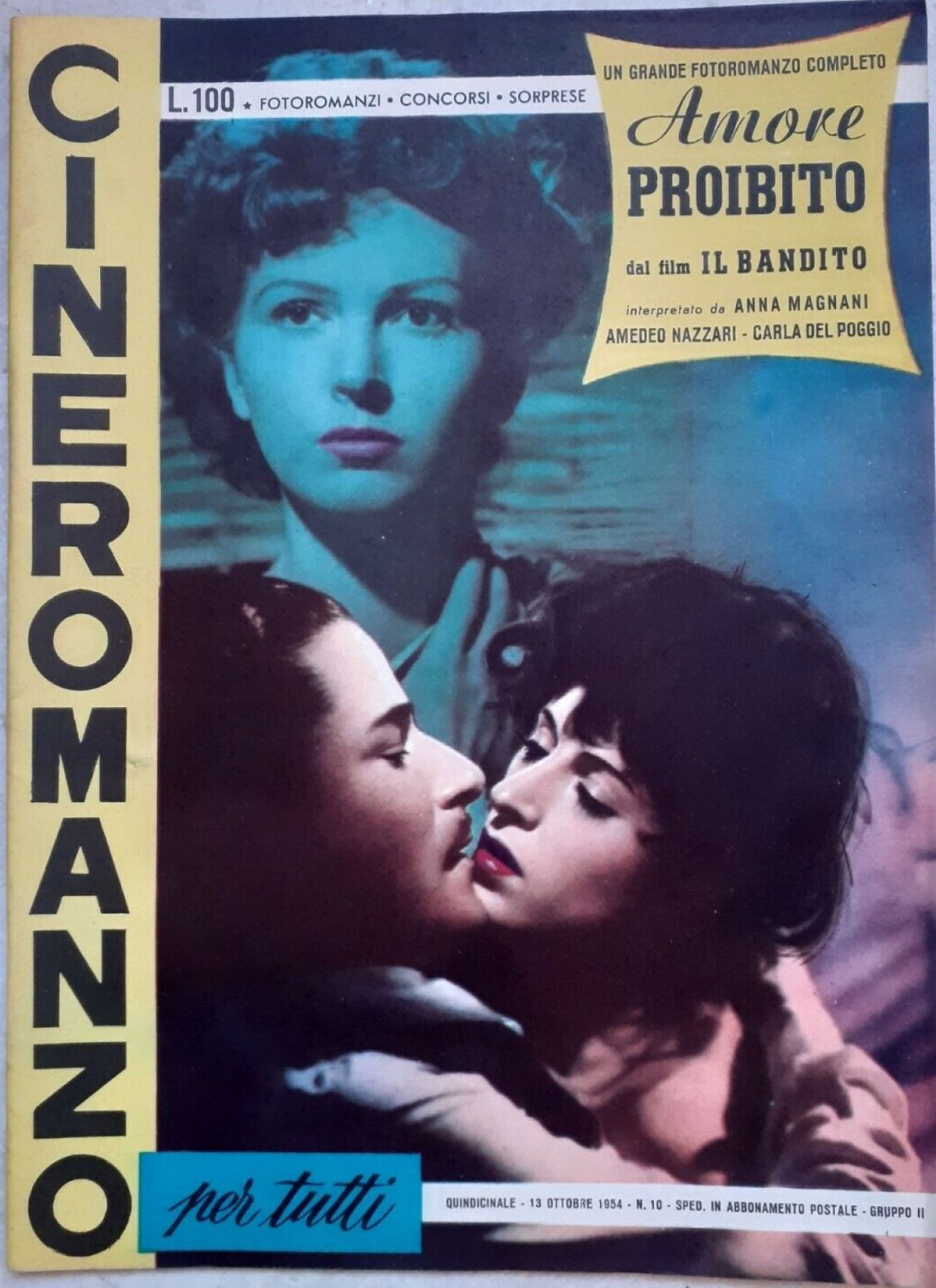 CINEROMANZO PER TUTTI magazine side cover Issue 10 13 October 1954