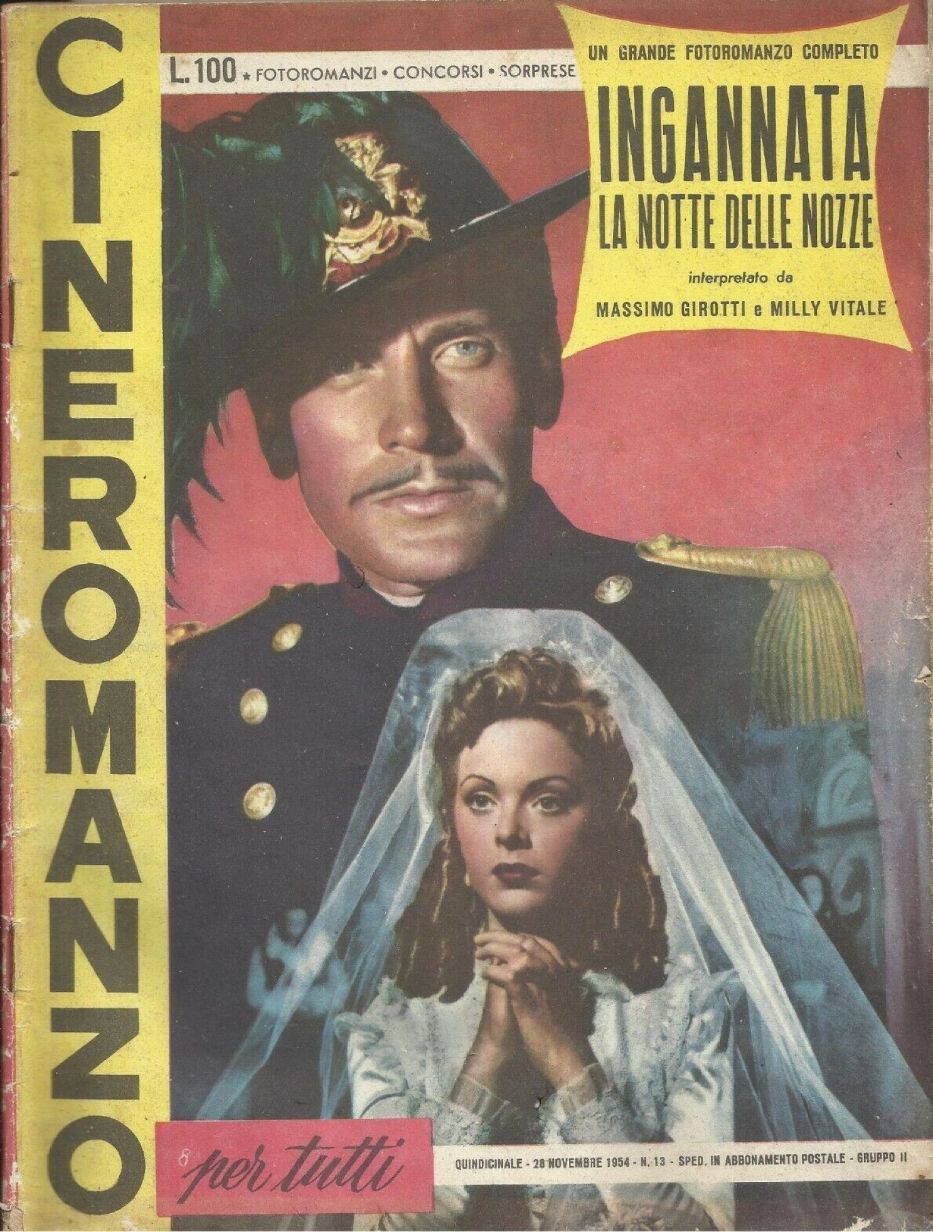 CINEROMANZO PER TUTTI magazine side cover Issue 13 28 November 1954