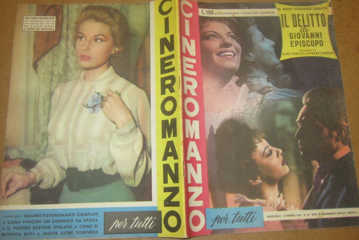 CINEROMANZO PER TUTTI magazine side cover Issue 15 13 January 1955