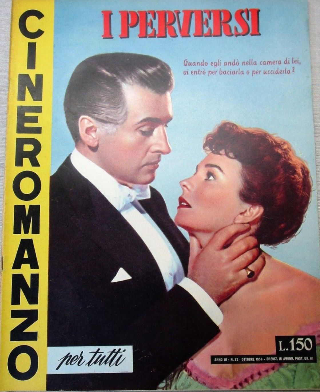 CINEROMANZO PER TUTTI magazine side cover Issue 32  October 1956