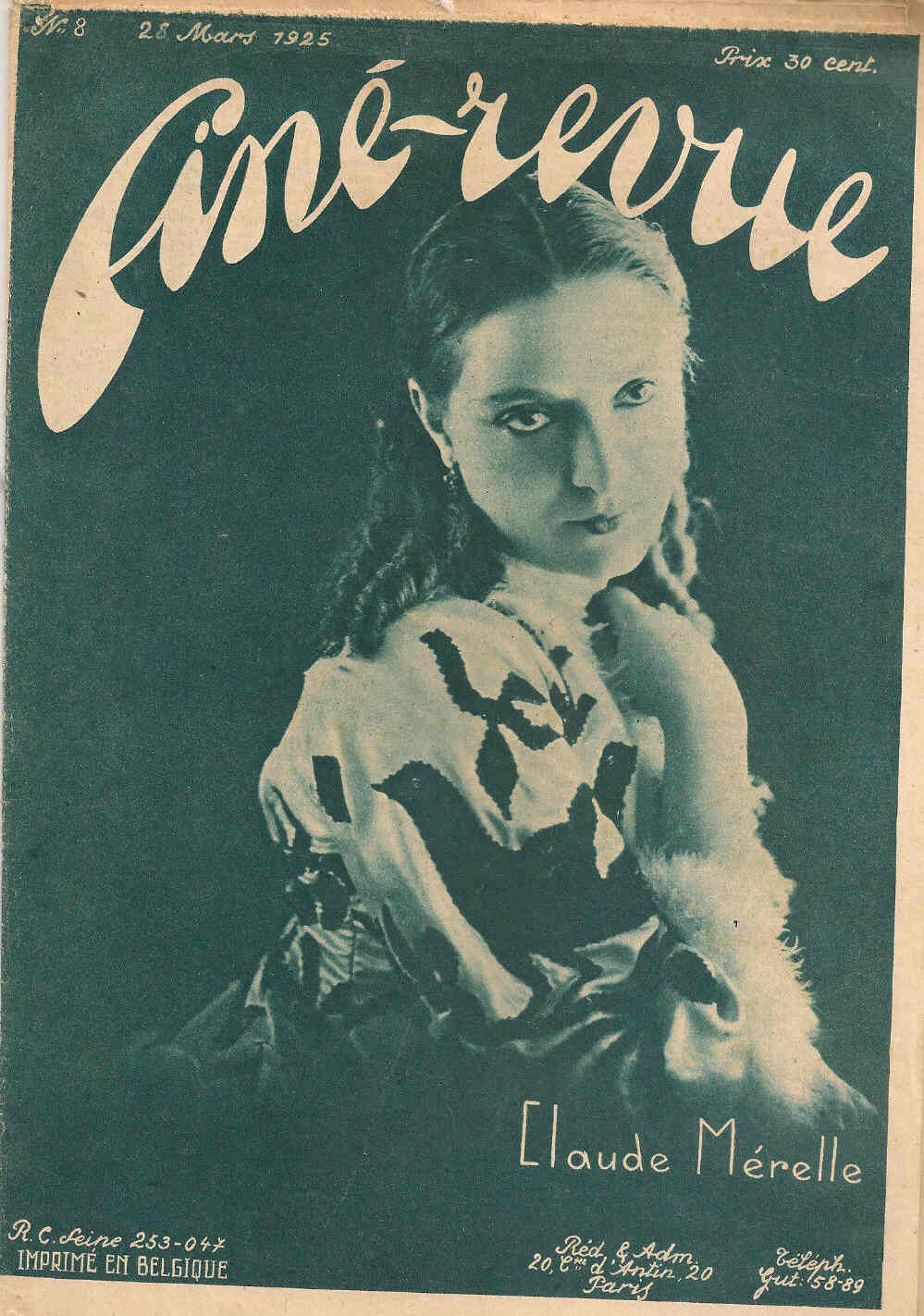 CINE REVUE (20s Be) magazine side cover Issue 8 25 March 1925