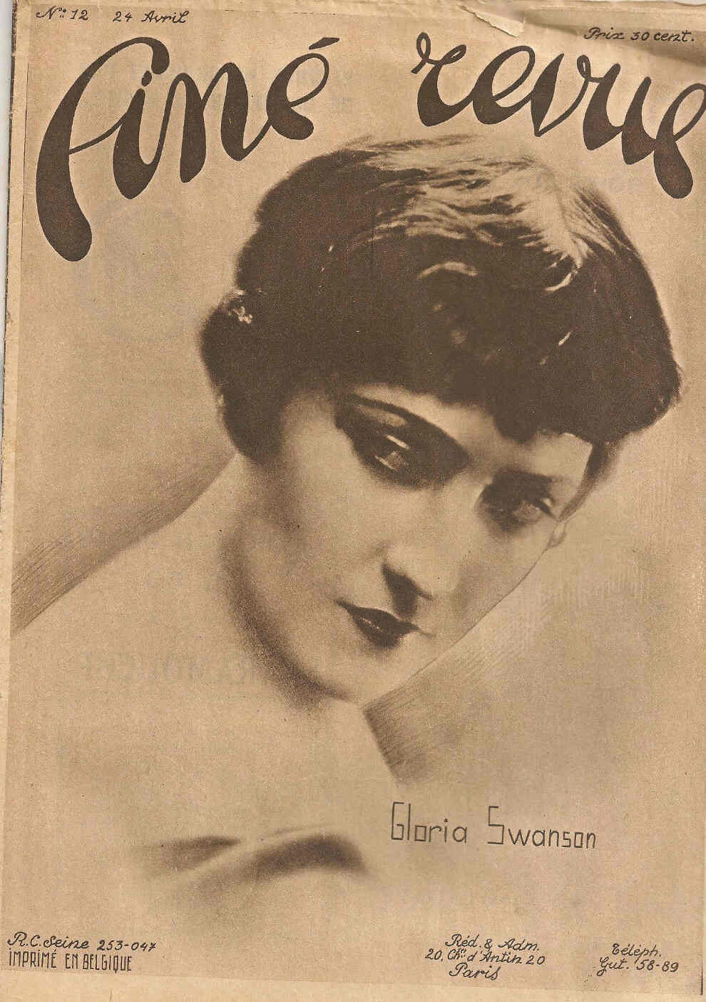 CINE REVUE (20s Be) magazine side cover Issue 12 24 April 1925