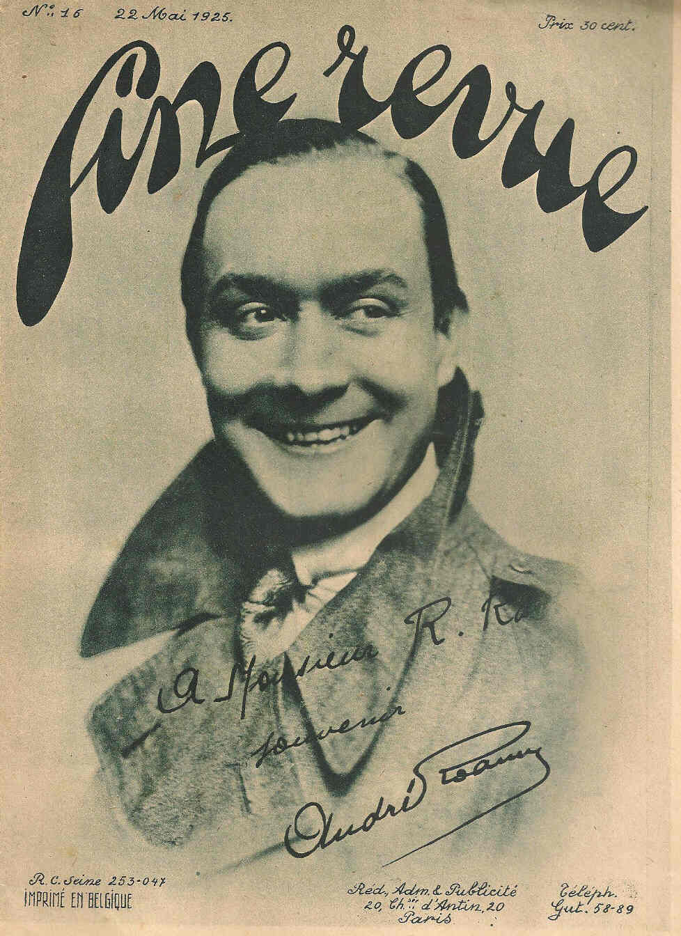 CINE REVUE (20s Be) magazine side cover Issue 16 22 May 1925