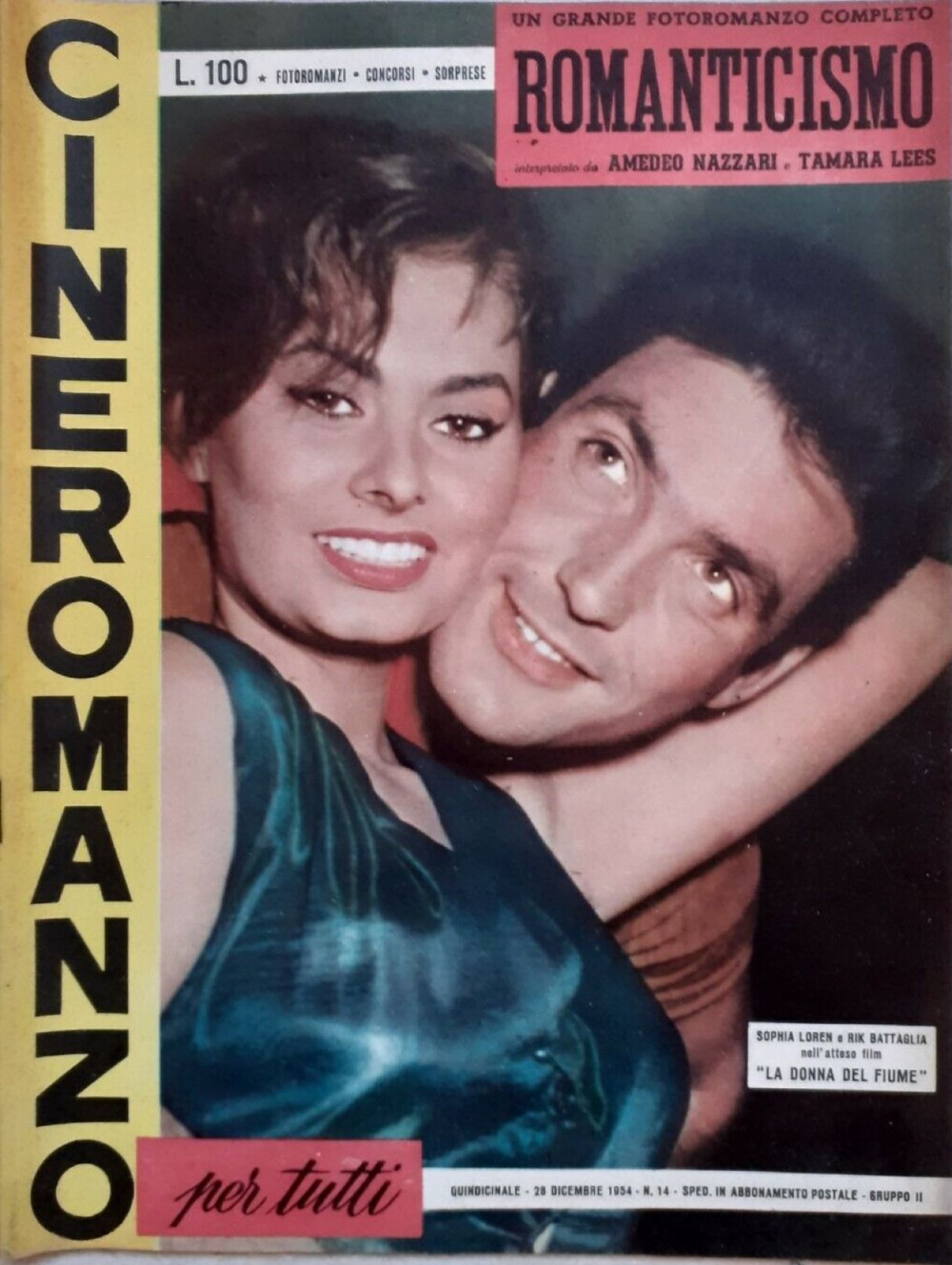 CINEROMANZO PER TUTTI magazine side cover Issue 14 28 December 1954