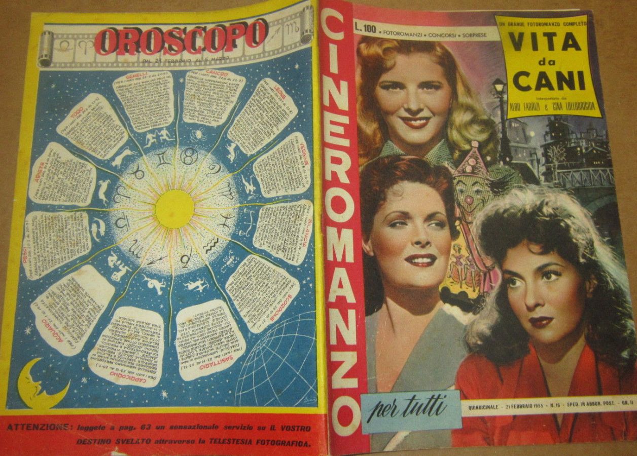 CINEROMANZO PER TUTTI magazine side cover Issue 16 21 February 1955