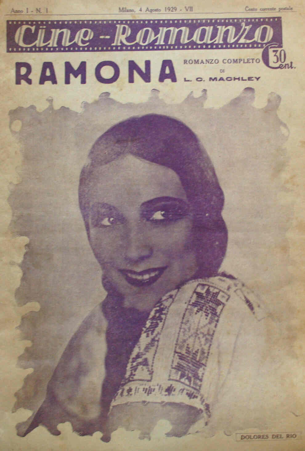 CINE ROMANZO magazine side cover Issue 1 4 August 1929