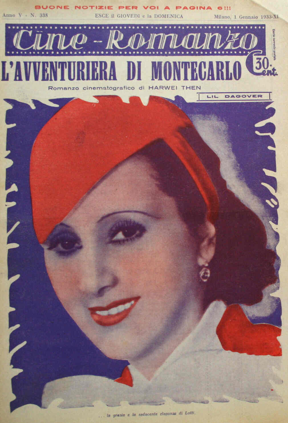 CINE ROMANZO magazine side cover Issue 338 1 January 1933