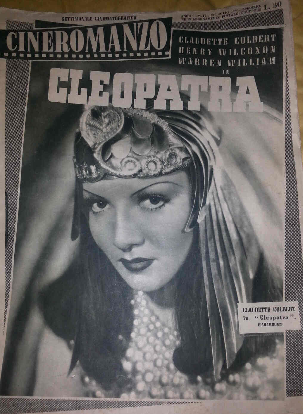 CINEROMANZO: SETTIMANALE CINEMATOGRAFICO magazine side cover Issue 17 22 July 1950