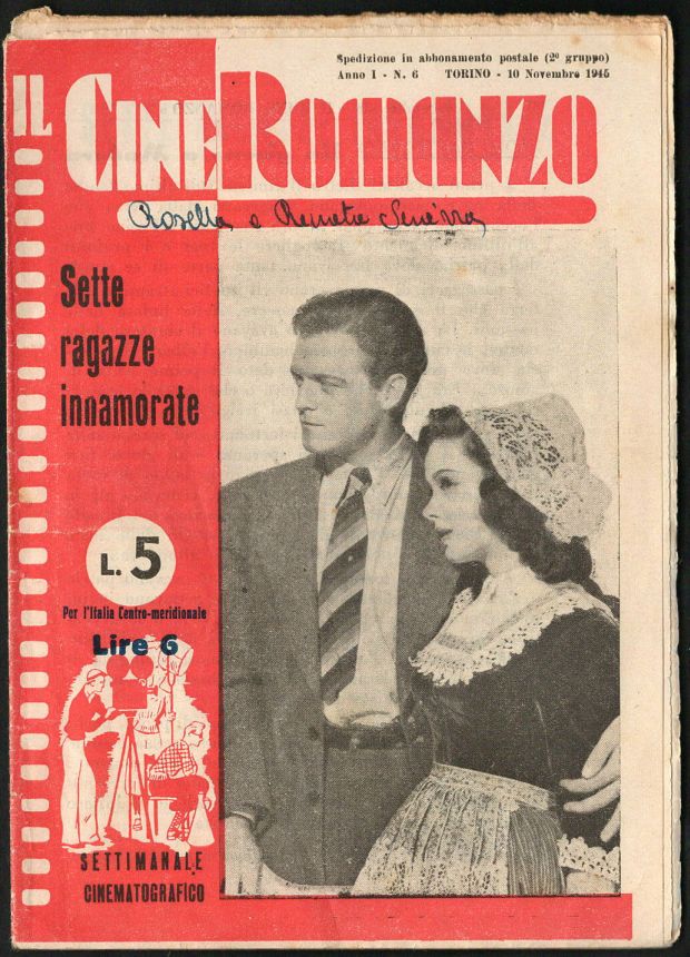 CINEROMANZO 1945 magazine side cover Issue 6 10 November 1945