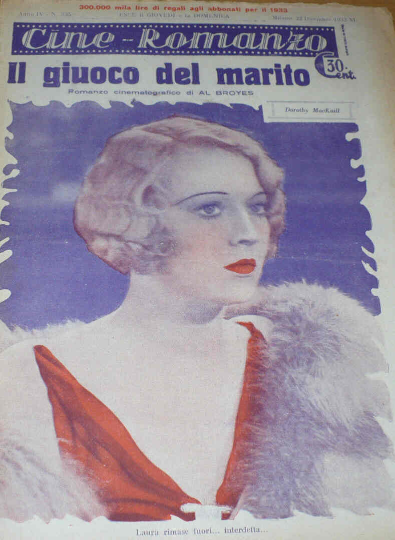 CINE ROMANZO magazine side cover Issue 335 22 December 1932