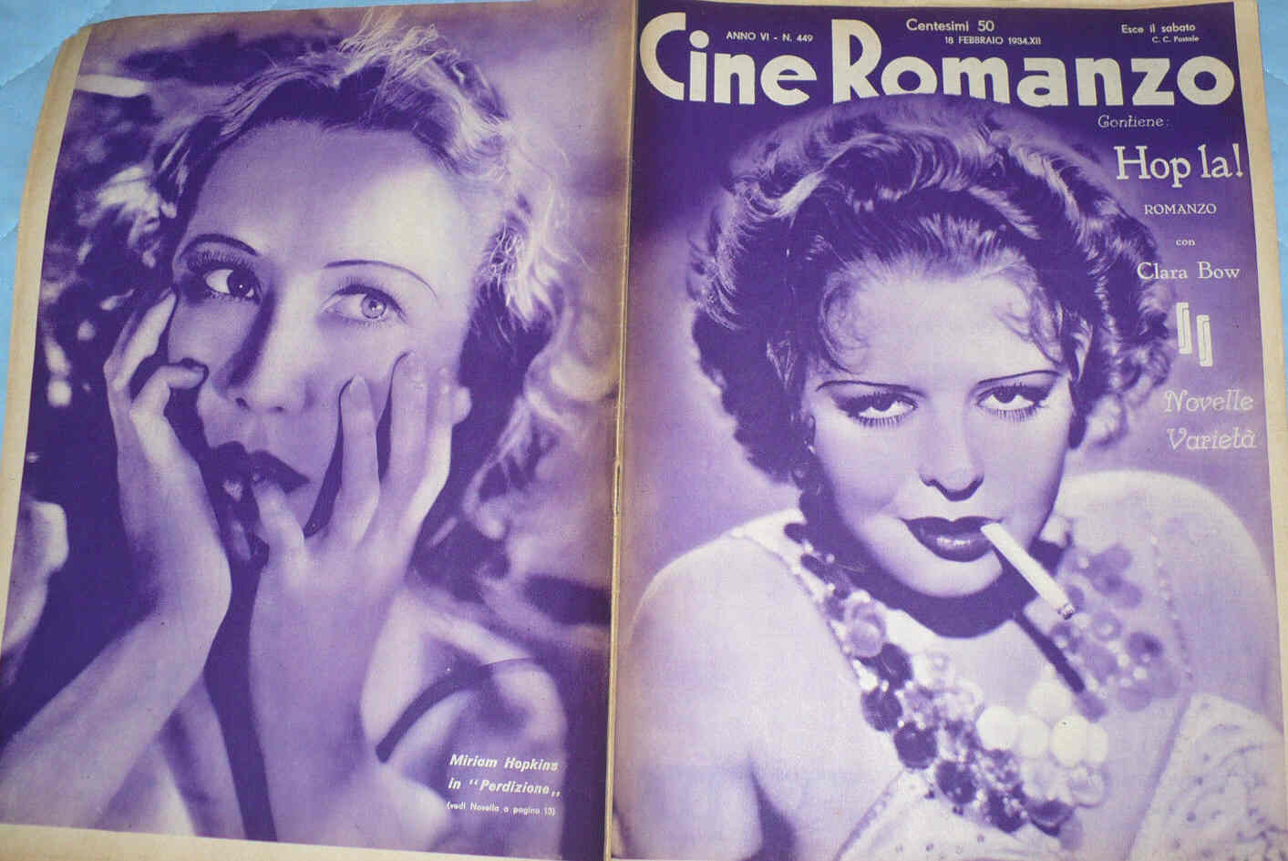 CINE ROMANZO magazine side cover Issue 449 18 February 1934