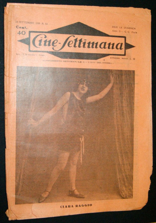 CINE SETTIMANA magazine side cover Issue 54 19 September 1926