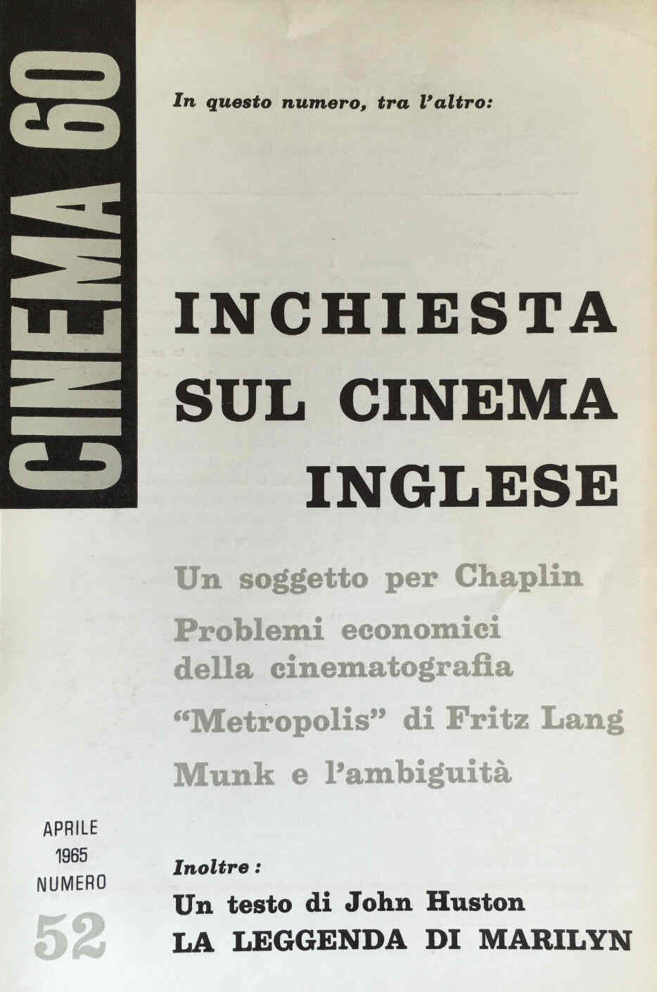 CINEMASESSANTA magazine side cover Issue 52 April 1965