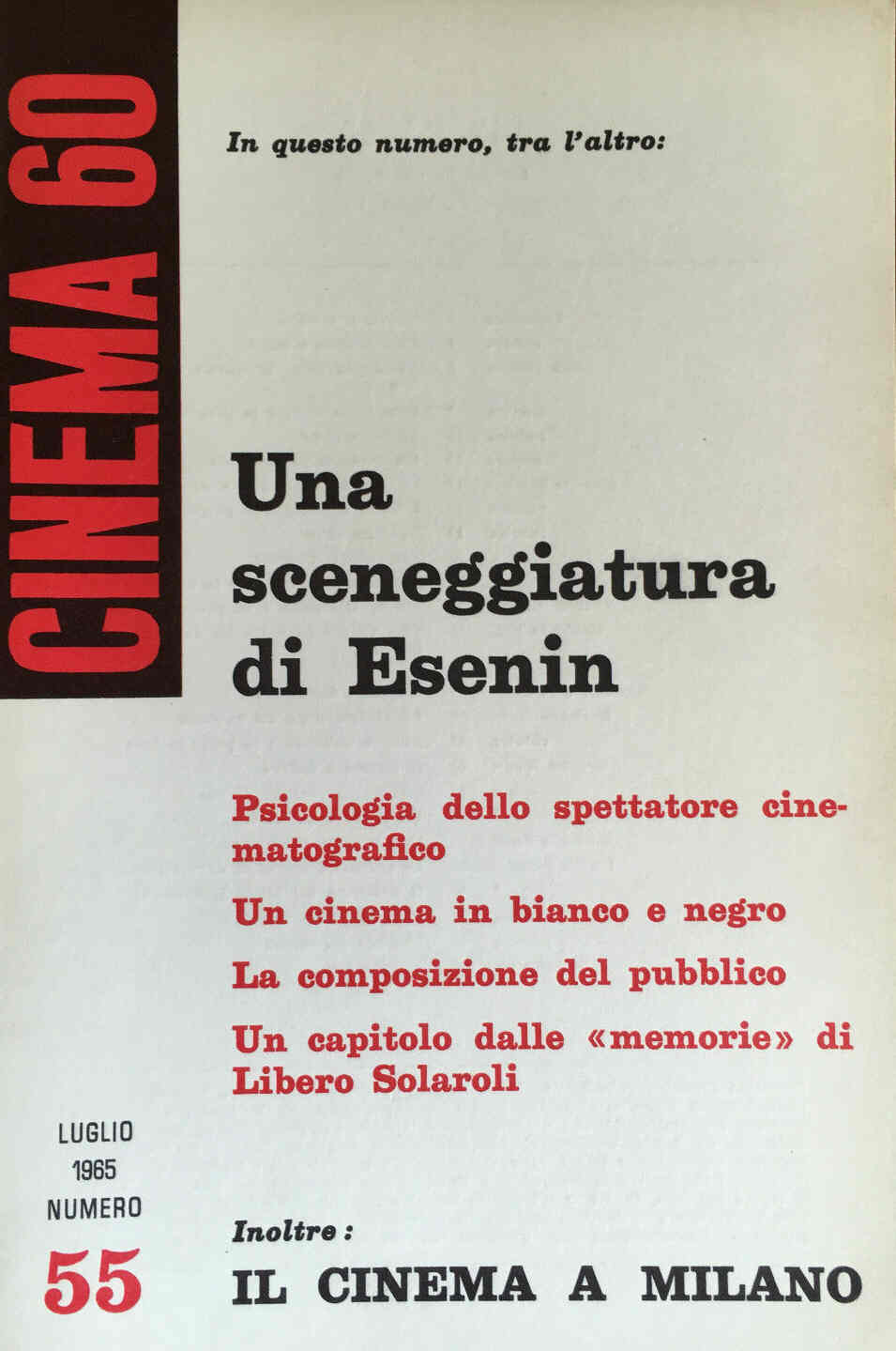 CINEMASESSANTA magazine side cover Issue 55 July 1965