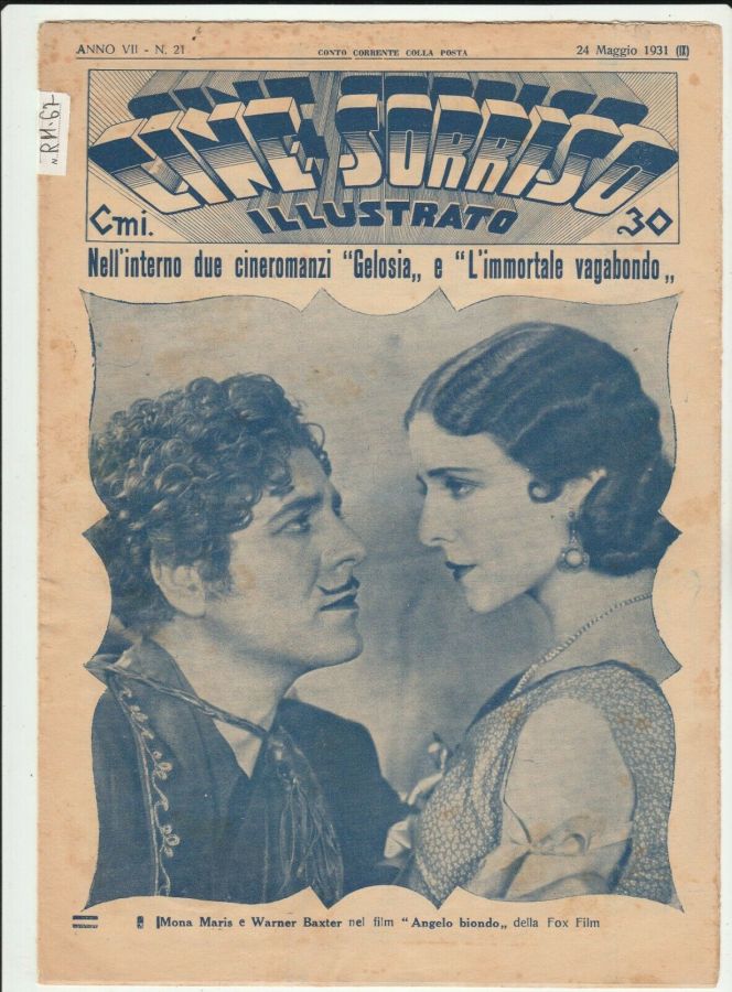 CINE SORRISO ILLUSTRATO magazine side cover Issue 21 24 May 1931