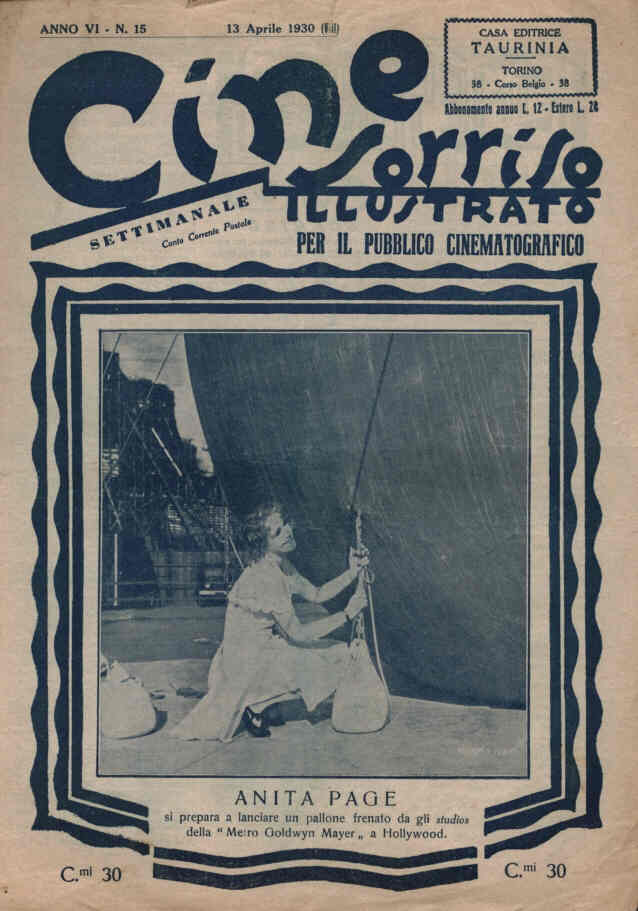 CINE SORRISO ILLUSTRATO magazine side cover Issue 15 13 April 1930