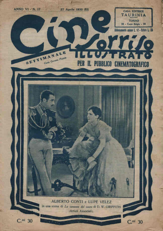 CINE SORRISO ILLUSTRATO magazine side cover Issue 17 27 April 1930