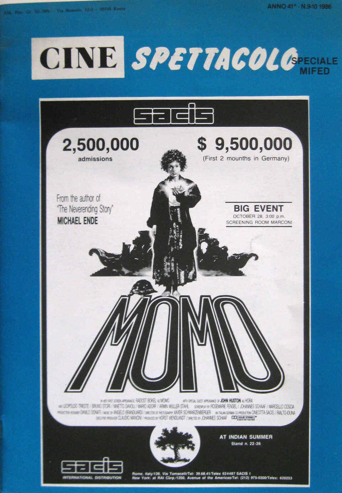 CINE SPETTACOLO magazine side cover September/October 1986