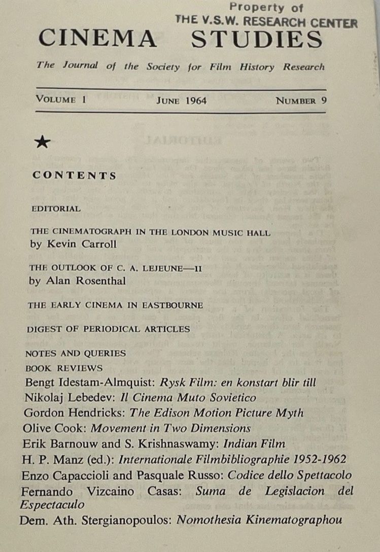 CINEMA STUDIES magazine side cover Issue 9  June 1964