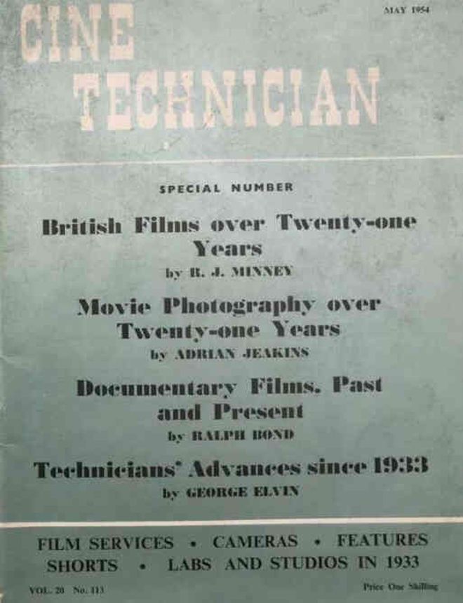 CINE TECHNICIAN magazine side cover Issue 113  May 1954