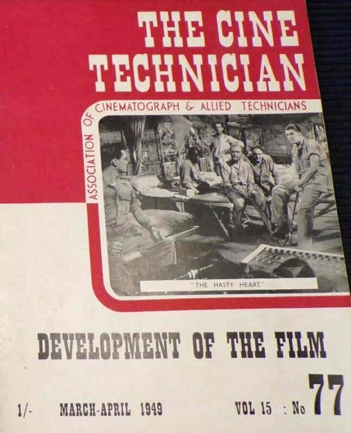 CINE TECHNICIAN magazine side cover Issue 77  March/April 1949