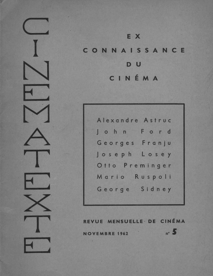 CINEMATEXTE magazine side cover Issue 5 November 1962
