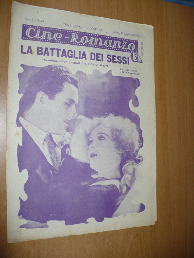 CINE ROMANZO magazine side cover Issue 84 27 July 1930