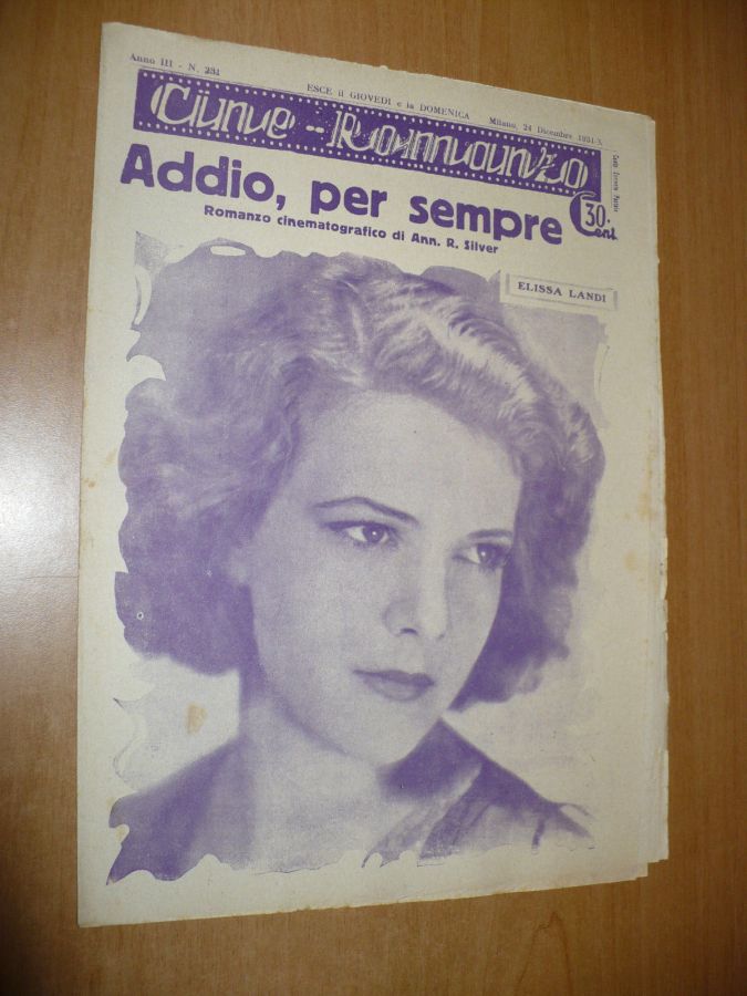 CINE ROMANZO magazine side cover Issue 231 24 December 1931