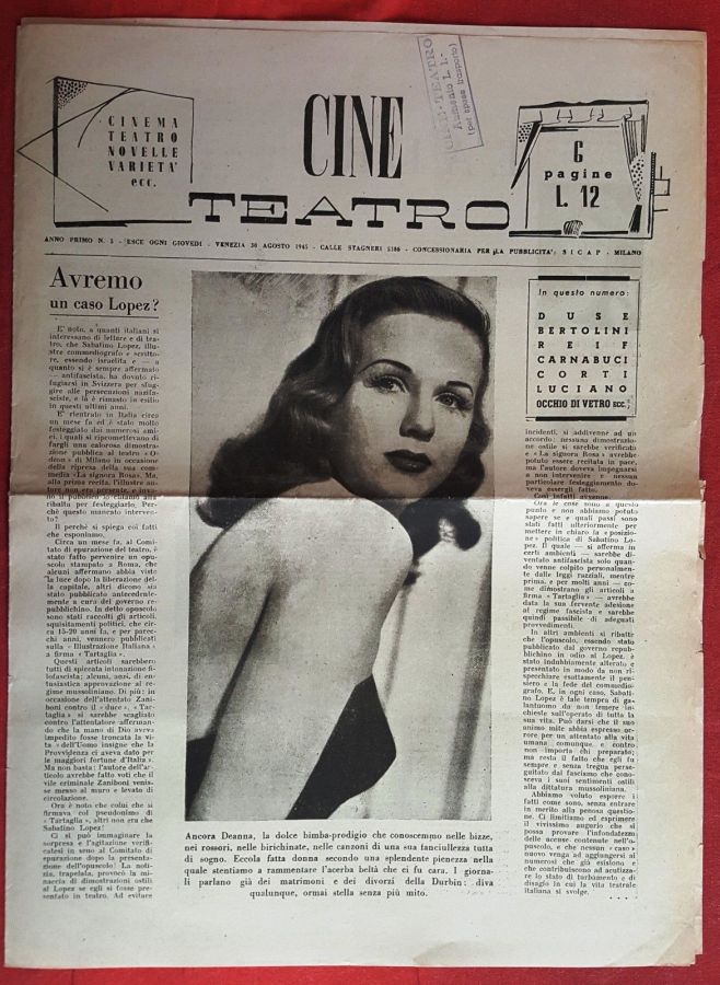 CINE TEATRO magazine side cover Issue 5 30 August 1945