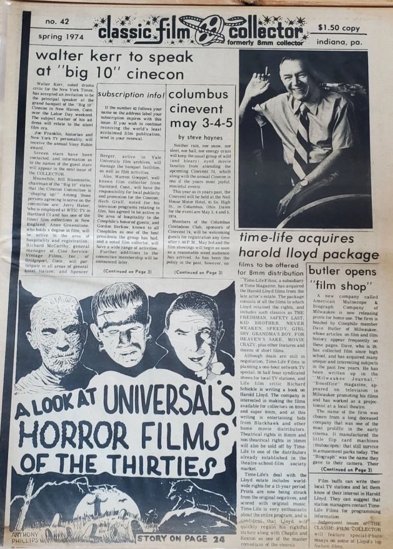 CLASSIC FILM COLLECTOR magazine side cover Issue 42 Spring 1974