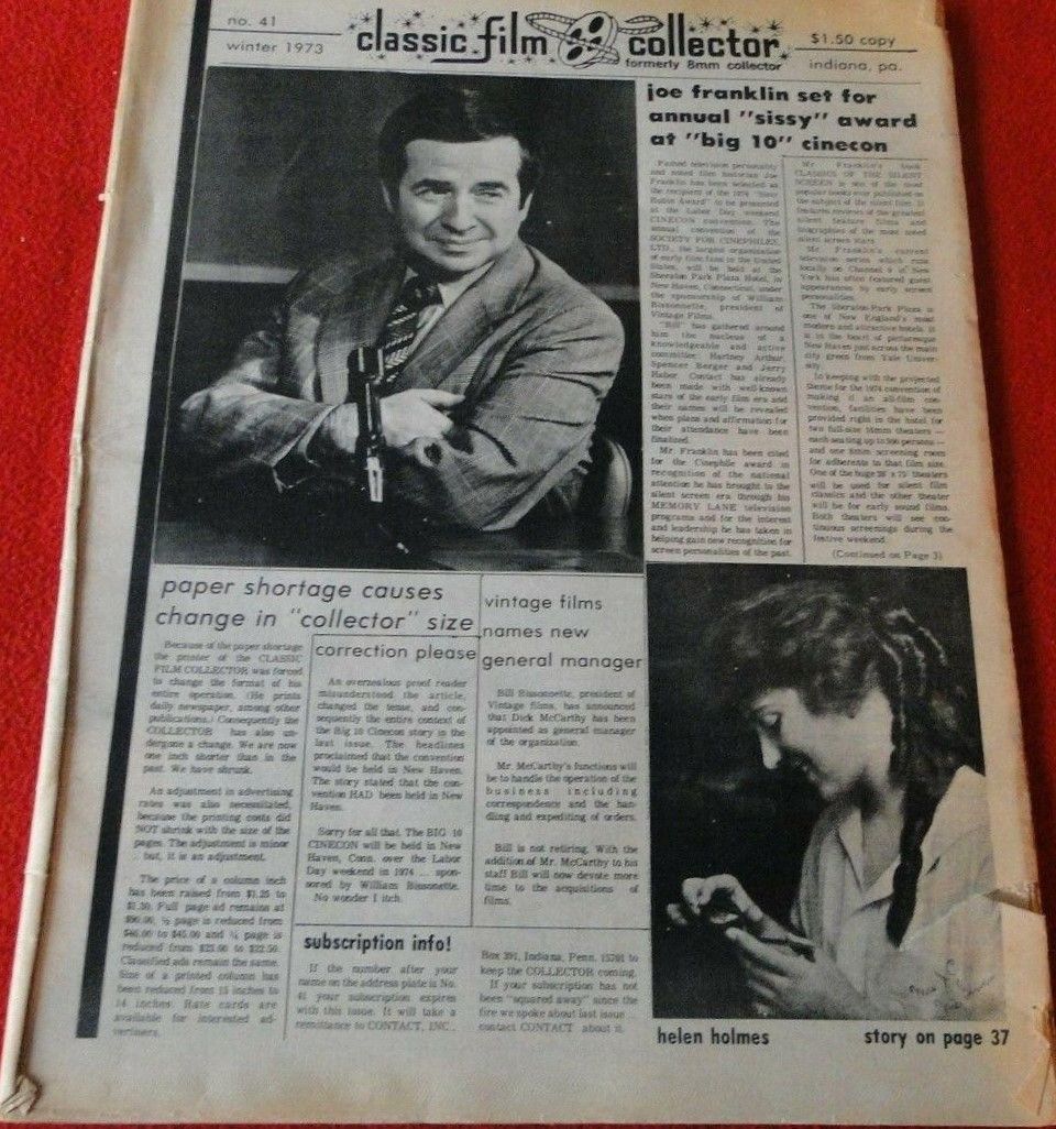 CLASSIC FILM COLLECTOR magazine side cover Issue 41 Winter 1973